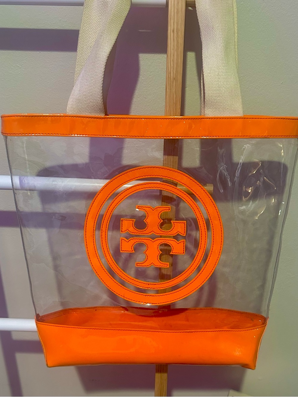 Tory Burch Jessie Large Tote Bag, Orange Clear PVC/Vinyl, Ella - Picture 2 of 11